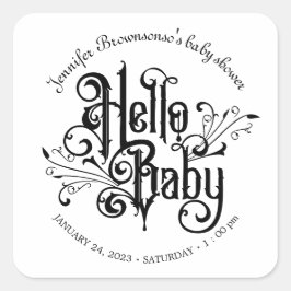 Adesivo Quadrado Retro Ornament Black Horror Gothic hello baby