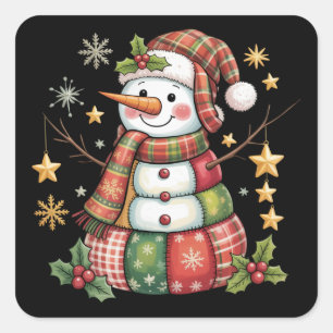 Adesivo Quadrado Retro Patchwork Boneco de Neve Feliz Natal Coquett