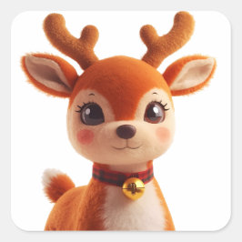 Adesivo Quadrado Retro Plush Reindeer Christmas Art
