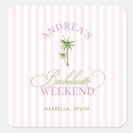 Adesivo Quadrado Retro Rosa e Verde Folhas de Palmeira Praia Desped