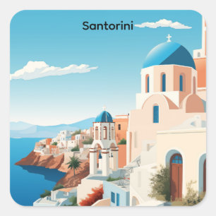 Adesivo Quadrado Retro Santorini Grécia Mediterrâneo Azul e Branco
