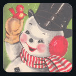 Adesivo Quadrado Retro Snowman Christmas<br><div class="desc">Um adesivo vitoriano perfeito para os cartões de Natal. Feche seus envelopes com um pouco de "Holiday Cheer" com esses encantadores adesivos de Natal.</div>