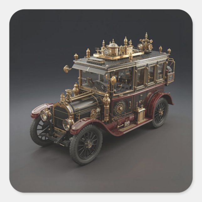 Adesivo Quadrado Retro Steampunk Police Cruiser (Frente)