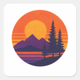 Adesivo Quadrado Retro Sunset Nature Vibes | Vintage 80s Aesthetic