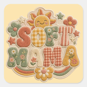 Adesivo Quadrado Retro Sunshine Soft Mama PNG - Bordado Vintage