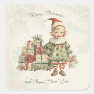 Adesivo Quadrado Retro Vintage Boy Gifts de Natal Holly