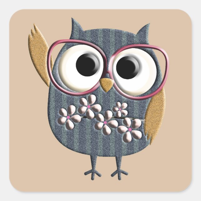 Adesivo Quadrado Retro Vintage Owl (Frente)