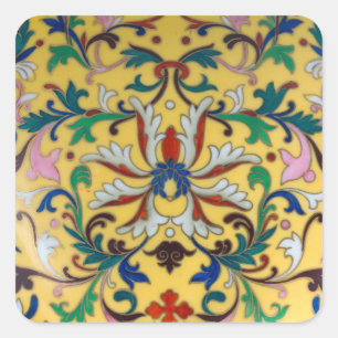 Adesivo Quadrado Retro Vintage Yellow Floral Minton Azulejo Botânic