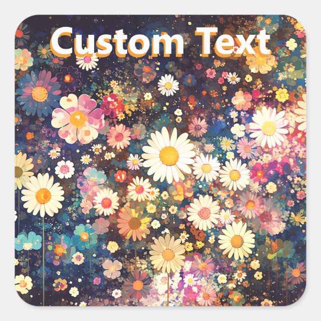 Adesivo Quadrado Retro Wildflower Floral Pattern Custom (Frente)