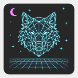 Adesivo Quadrado Retro Wolf Synthwave - Uivador Noturno de Neon