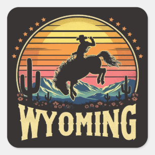 Adesivo Quadrado Retro Wyoming Cowboy