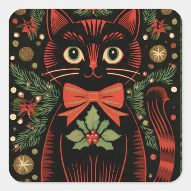 Adesivo Quadrado RetroXmasCat  (Frente)