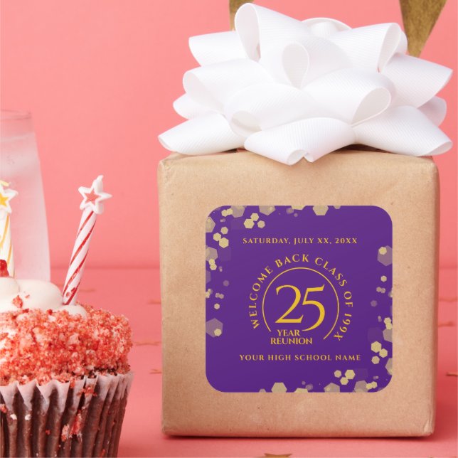 Adesivo Quadrado Reunião de Classe de Colégio Puro e Dourado (Festa)