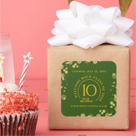 Adesivo Quadrado Reunião de Classe de Escola Verde e Dourada