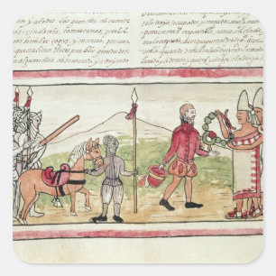 Adesivo Quadrado Reunião de Hernando Cortes e Montezuma