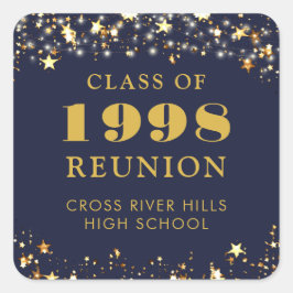 Adesivo Quadrado Reunião de Turma Azul Marinho Estrelas Douradas Pe