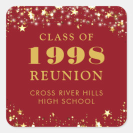 Adesivo Quadrado Reunião de Turma Estrelas Douradas Vermelhas Perso