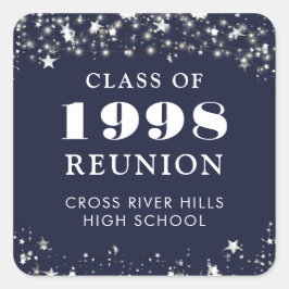 Adesivo Quadrado Reunião de Turma Navy Azul Estrelas Prateadas Pers