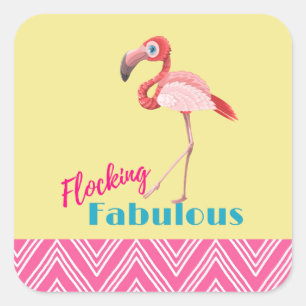 Adesivo Quadrado Reunindo a tipografia fabulosa com flamingo