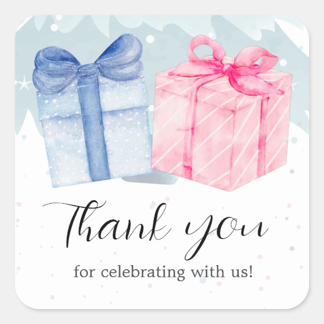 Adesivo Quadrado Revelação de Gênero de presentes azuis ou rosados (Frente)