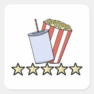 Adesivo Quadrado Revisão de Filme de Pipoca de Bebida Personalizada