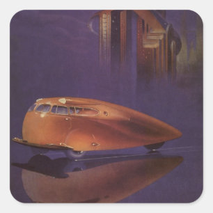 Adesivo Quadrado Revista Vintage Motor Cover, Carro Futuro Cidade