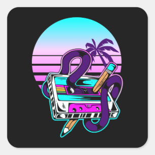 Adesivo Quadrado Rewind Cassette Music Pencil 80s 90s
