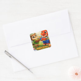 Adesivo Quadrado Rex e hoot feliz Páscoa selo envelope quadrado