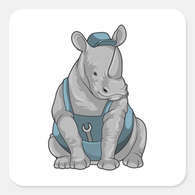 Adesivo Quadrado Rhino como artesão com Wrench (Frente)
