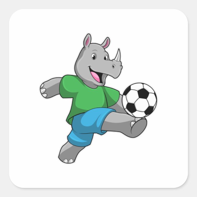 Adesivo Quadrado Rhino como jogador de futebol com futebol (Frente)