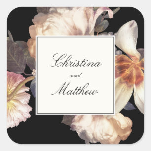 Adesivo Quadrado Rich Moody Floral Favor Sticker com Nomes