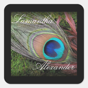 Adesivo Quadrado Rich Peacock Feather com Green Moss