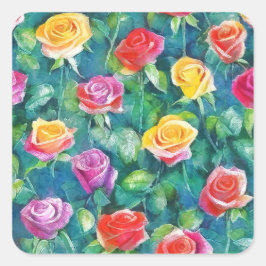 Adesivo Quadrado Rich rose hedge watercolor motif