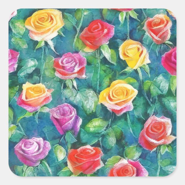 Adesivo Quadrado Rich rose hedge watercolor motif (Frente)