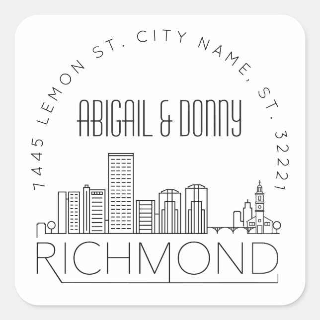 Adesivo Quadrado Richmond Destination Wedding Square Sticker (Frente)