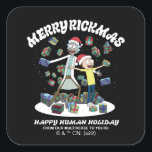 Adesivo Quadrado Rick and Morty | Merry Rickmas Presents<br><div class="desc">Celebrate Rickmas with this festive Rick and Morty graphic of presents raining down that reads: "Merry Rickmas. Happy Human Holiday from our Multiverse to Yours".</div>