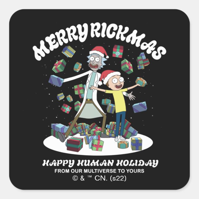 Adesivo Quadrado Rick and Morty | Merry Rickmas Presents (Frente)
