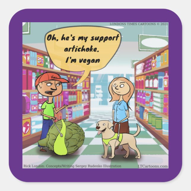 Adesivo Quadrado Rick London Emotional Support Artichoke Comic (Frente)