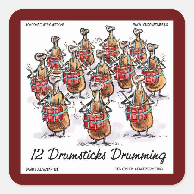 Adesivo Quadrado Rick Londres "12 Drumsticks Drumming" Natal (Frente)