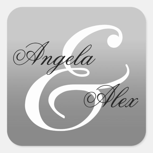Adesivo Quadrado Rico Calliografia Ampersand Cinza Casamento de Omb (Frente)