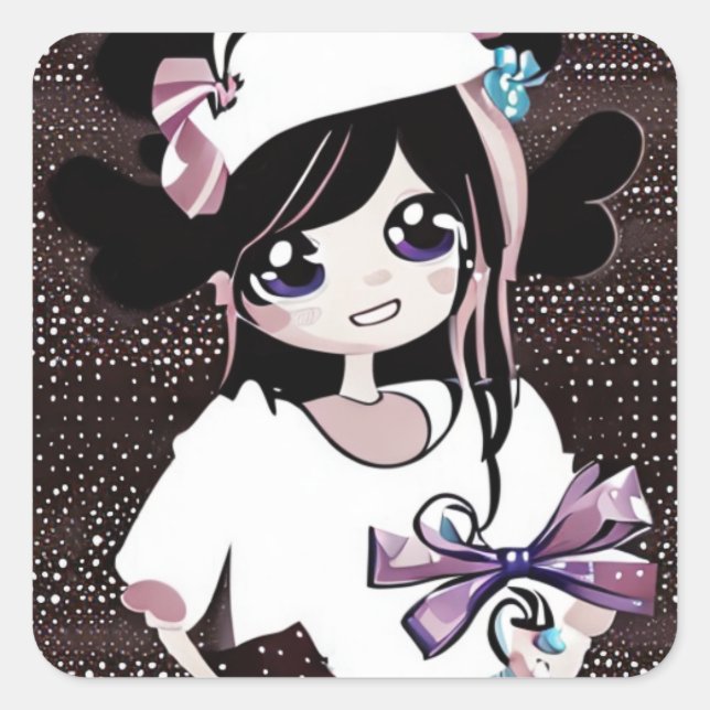 Adesivo Quadrado Rico Kawaii Birthday Girl (Frente)