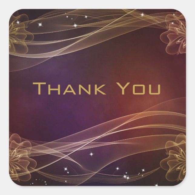 Adesivo Quadrado Rico Maroon design com realces Dourados Obrigado (Frente)