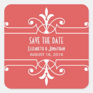 Adesivo Quadrado Rico Vermelho Ornamental Save the Date Stickers