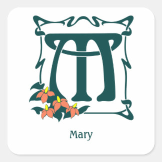 Adesivo Quadrado Rico vintage art nouveau letra M