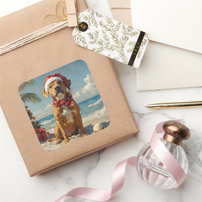 Adesivo Quadrado Ridgeback Dog Christmas Vintage Beach (Presentear)