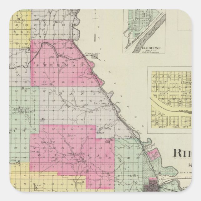 Adesivo Quadrado Riley County, Kansas (Frente)