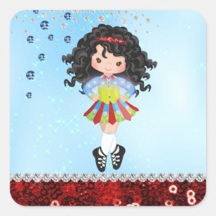 Adesivo Quadrado Rinestone de Cabelo Escuro de Dança Azul Personal