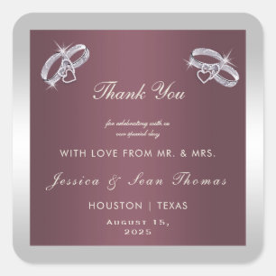 Adesivo Quadrado Rings Silver Sparkly e Casamento Burgandy