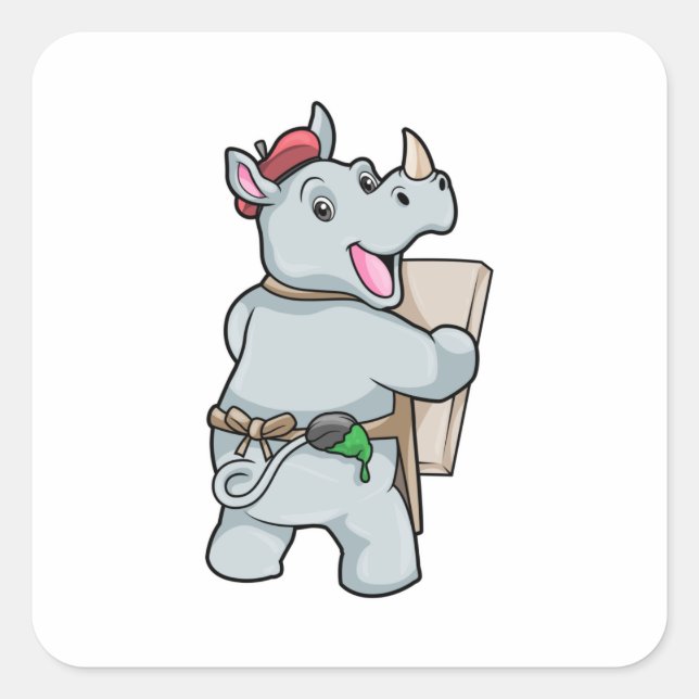 Adesivo Quadrado Rino em pintura com cores (Frente)