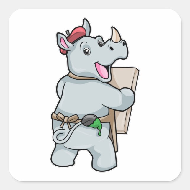 Adesivo Quadrado Rino em pintura com cores (Frente)